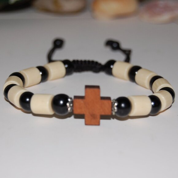 Cross Bracelet,Rosary Bracelet,Wooden Cross Bracelet,Drawstring Bracelet - Picture 1 of 2